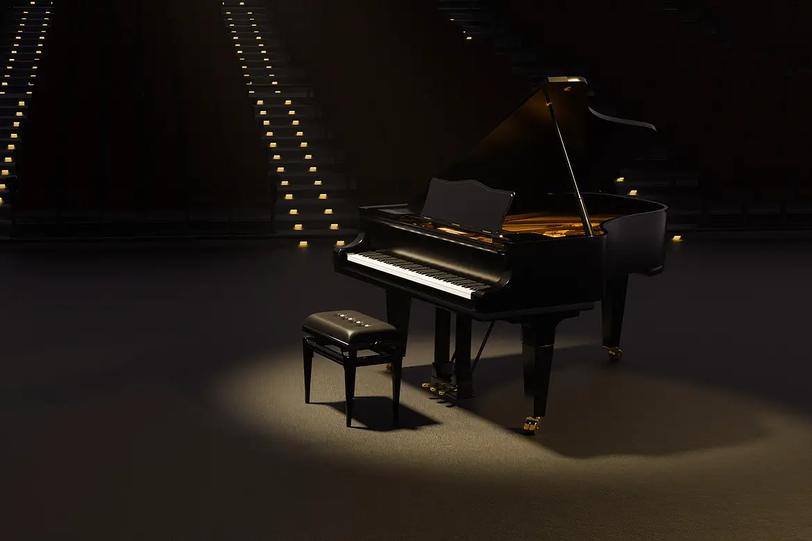 illuminated grand piano on stage